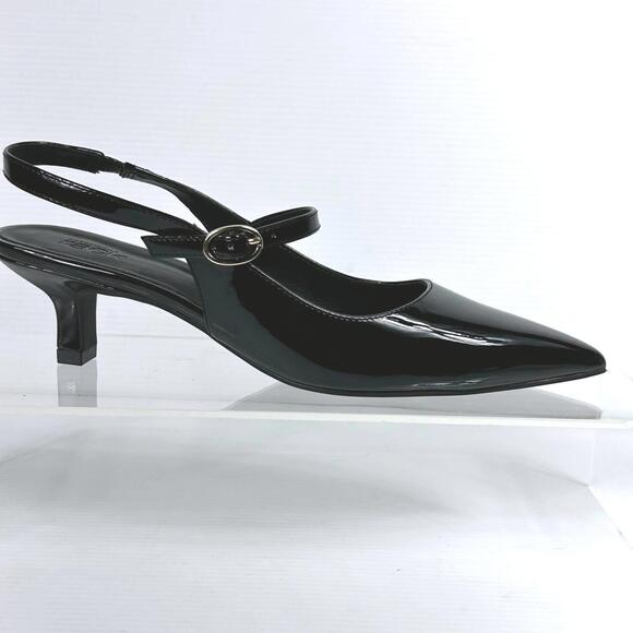Nordstrom Sz 5.5 Black Patent Leather Slingback Kitten Heel women’s - Picture 1 of 11
